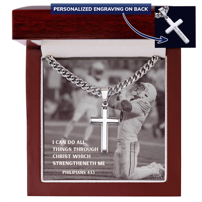 Engraved Cross Necklace with Cuban Chain For Christians