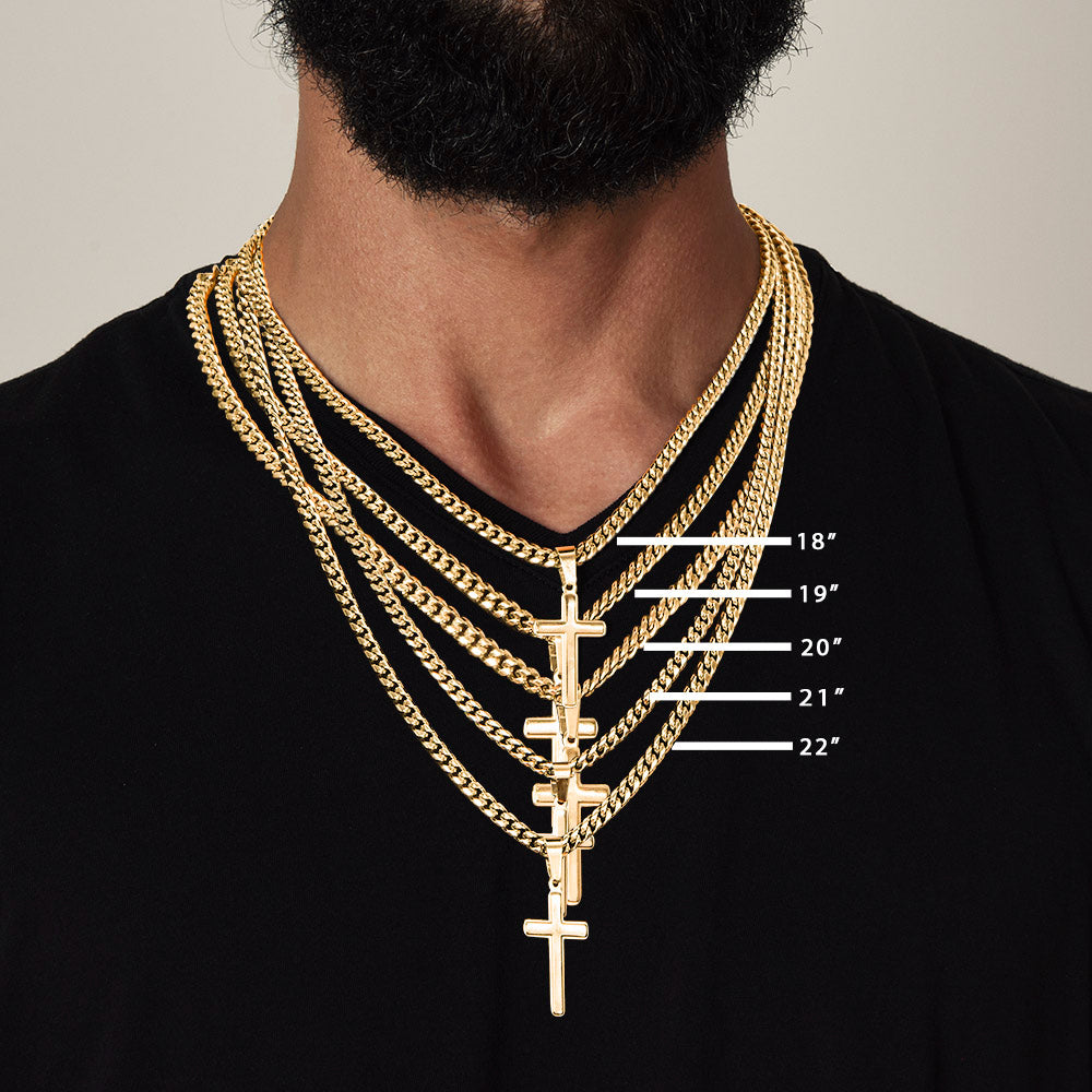 Engraved Cross Necklace with Cuban Chain For Christians
