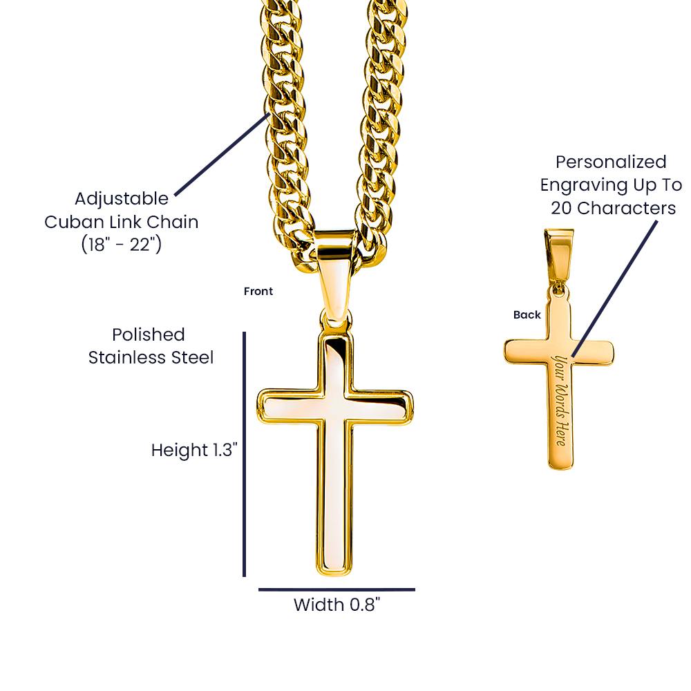 Engraved Cross Necklace with Cuban Chain For Christians