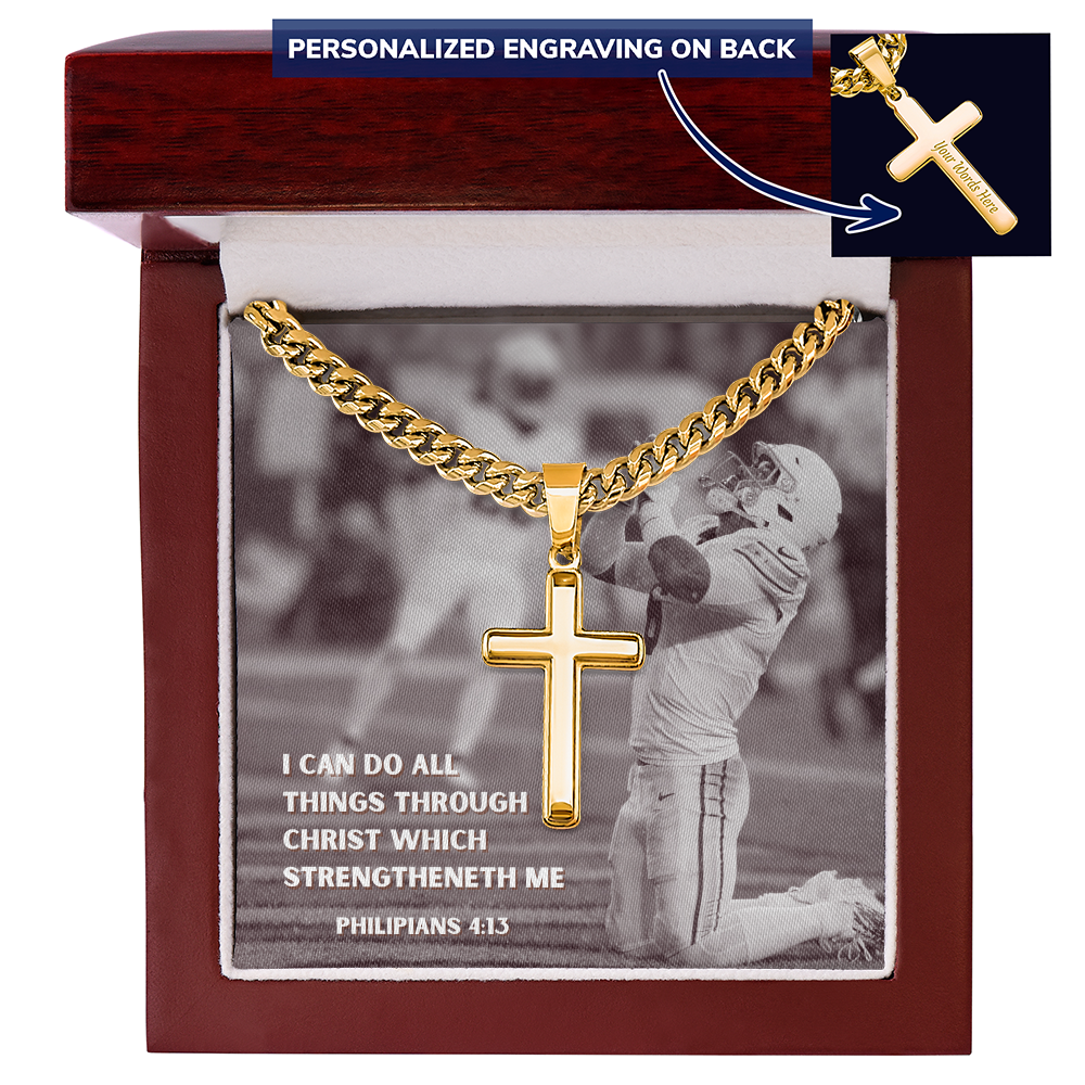 Engraved Cross Necklace with Cuban Chain For Christians
