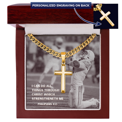 Engraved Cross Necklace with Cuban Chain For Christians