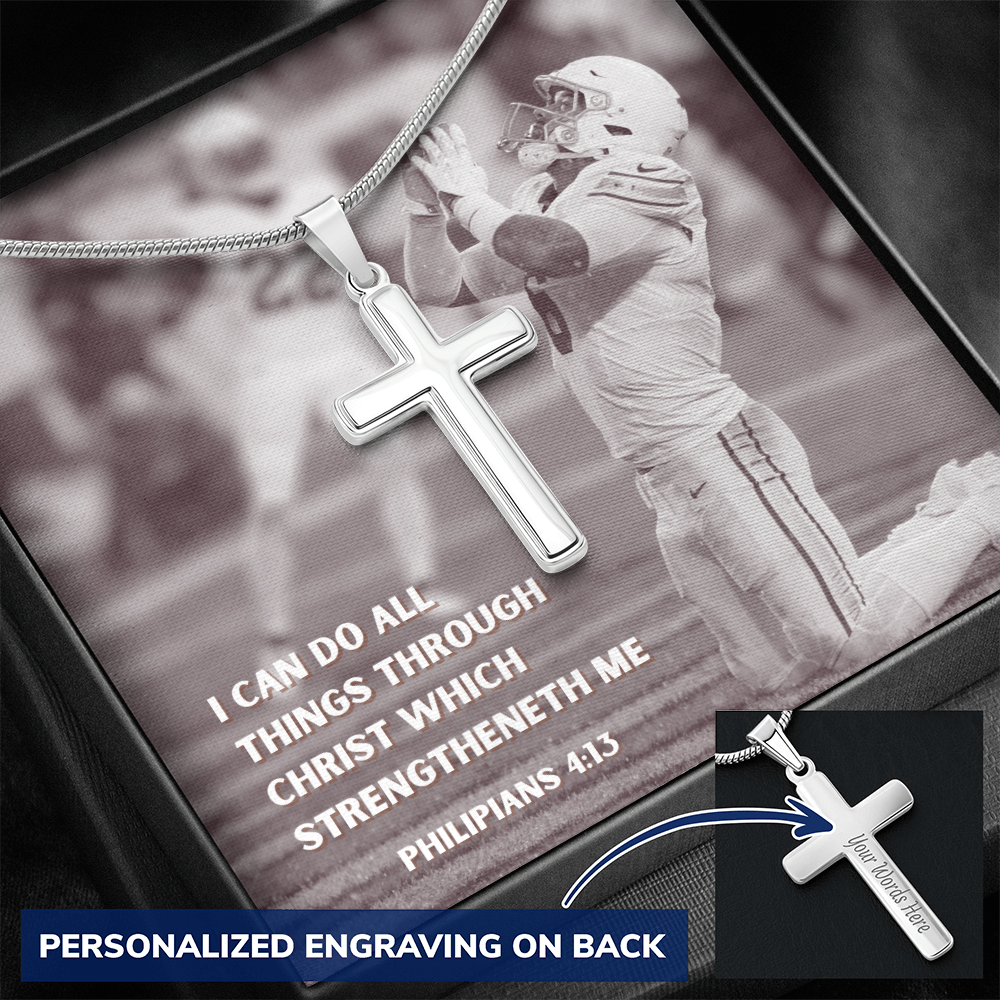 Engraved Cross Necklace with Snake Chain For Christians