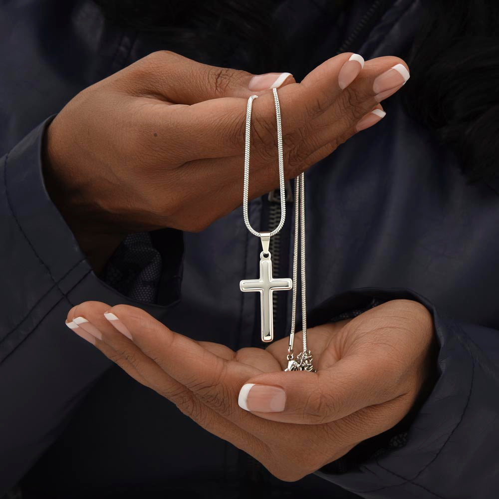 Engraved Cross Necklace with Snake Chain For Christians