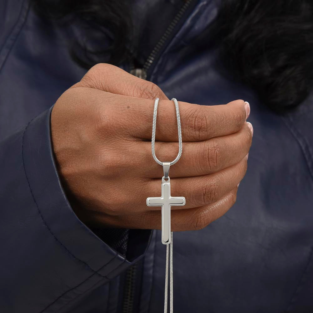 Engraved Cross Necklace with Snake Chain For Christians