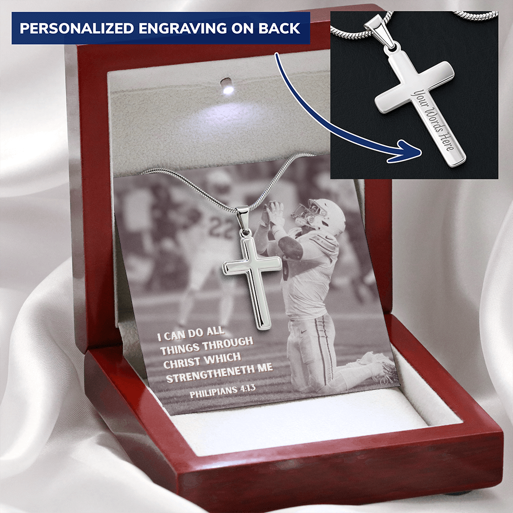 Engraved Cross Necklace with Snake Chain For Christians