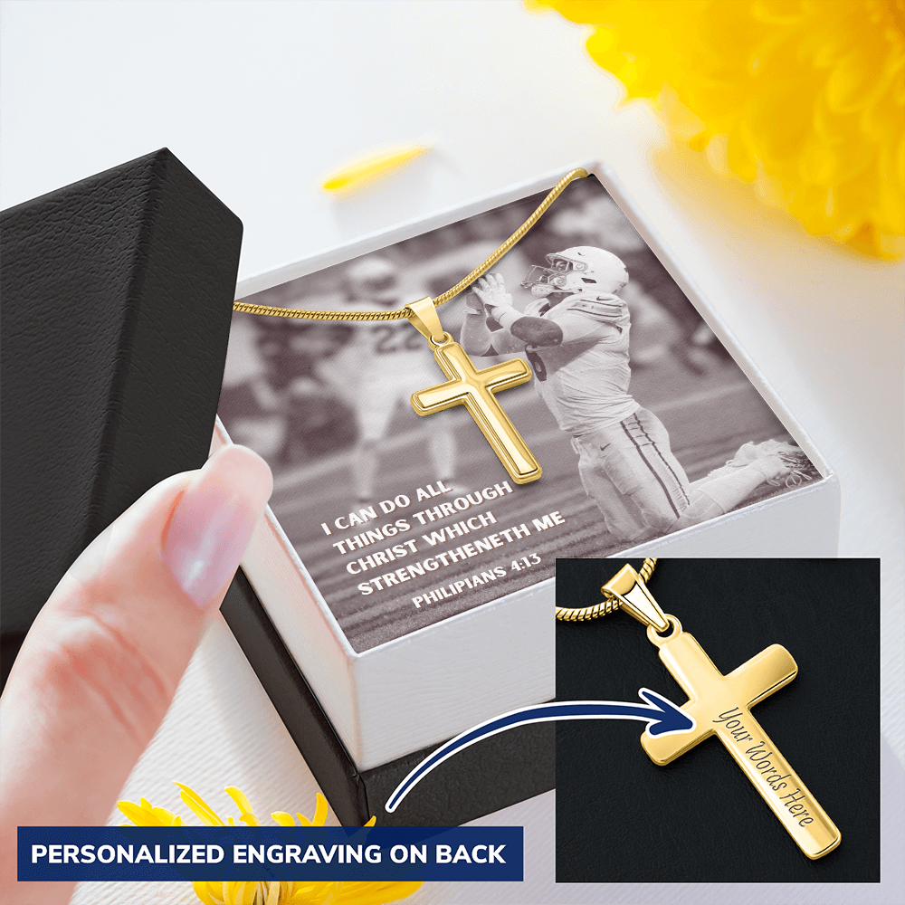 Engraved Cross Necklace with Snake Chain For Christians