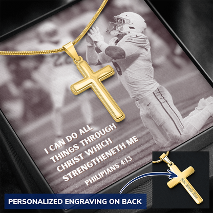 Engraved Cross Necklace with Snake Chain For Christians