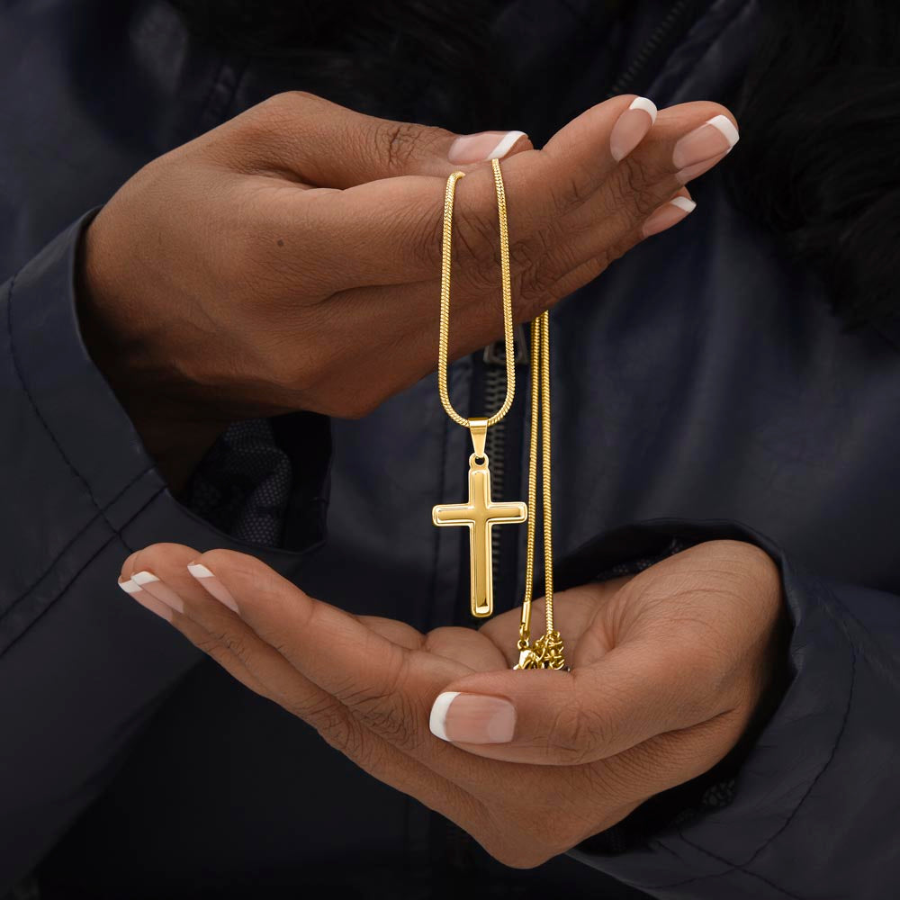 Engraved Cross Necklace with Snake Chain For Christians