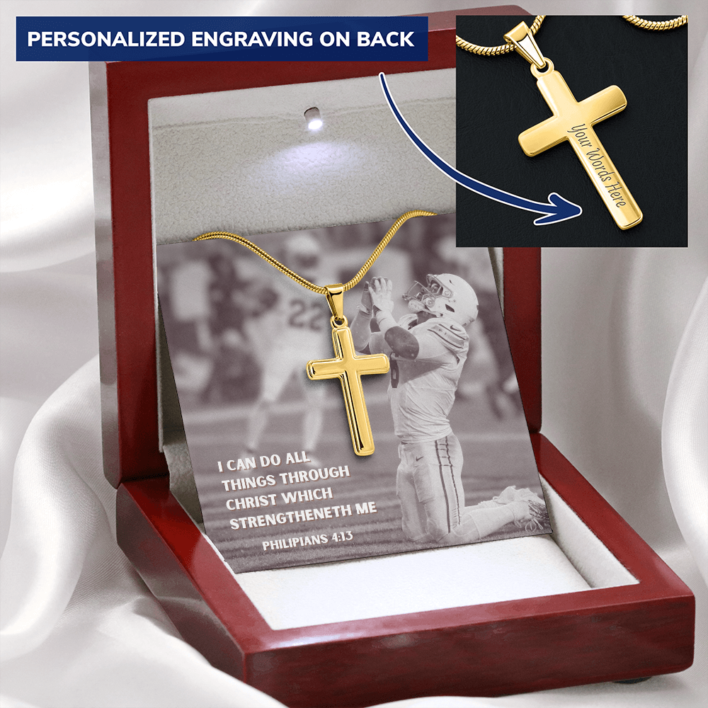 Engraved Cross Necklace with Snake Chain For Christians