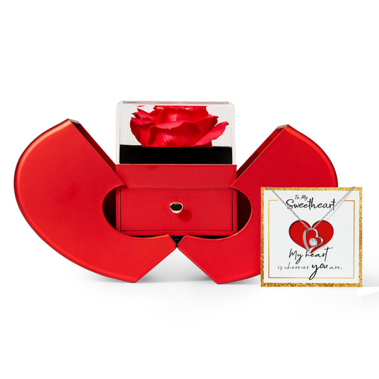 Forever Love Necklace with Red Heart Rose Box and Personalized Card for Your Sweetheart