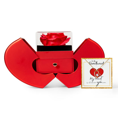 Forever Love Necklace with Red Heart Rose Box and Personalized Card for Your Sweetheart