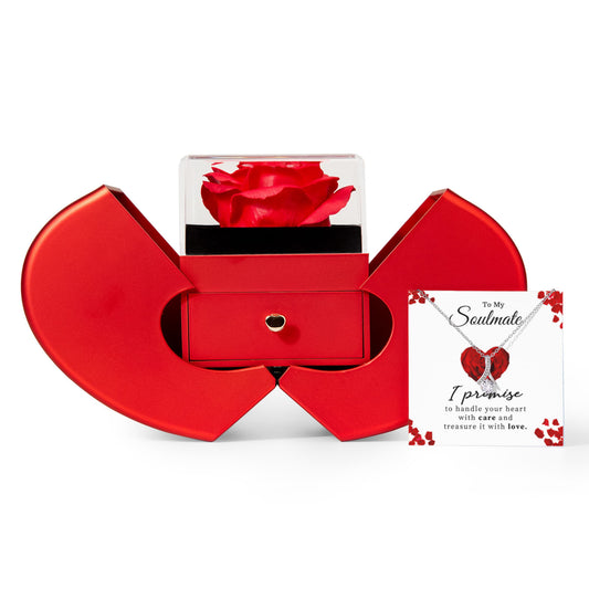 Alluring Beauty Necklace with Red Heart Rose Box and Personalized Card for your Soulmate