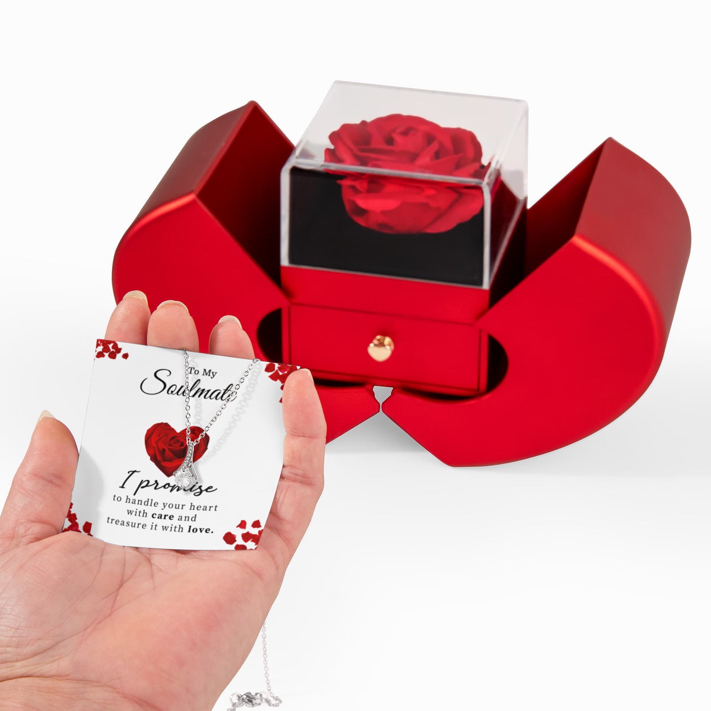 Alluring Beauty Necklace with Red Heart Rose Box and Personalized Card for your Soulmate