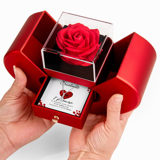 Alluring Beauty Necklace with Red Heart Rose Box and Personalized Card for your Soulmate