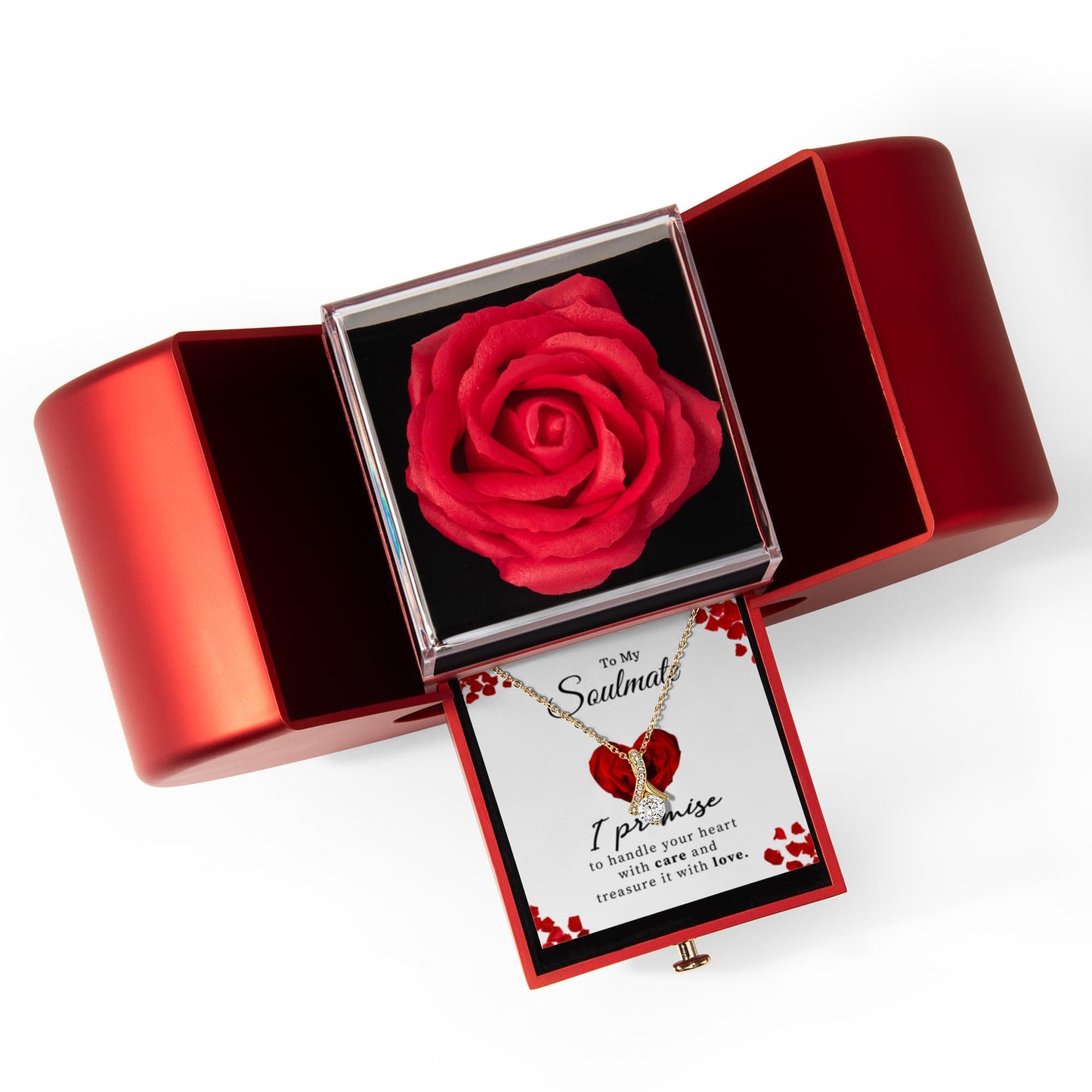 Alluring Beauty Necklace with Red Heart Rose Box and Personalized Card for your Soulmate