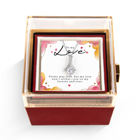 Alluring Beauty Necklace with Rotating Rose Gift Box and Personalized Card for your Love