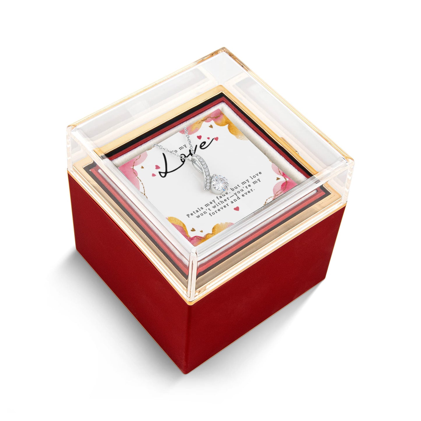 Alluring Beauty Necklace with Rotating Rose Gift Box and Personalized Card for your Love