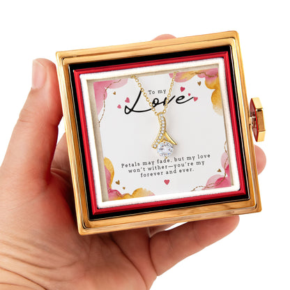 Alluring Beauty Necklace with Rotating Rose Gift Box and Personalized Card for your Love