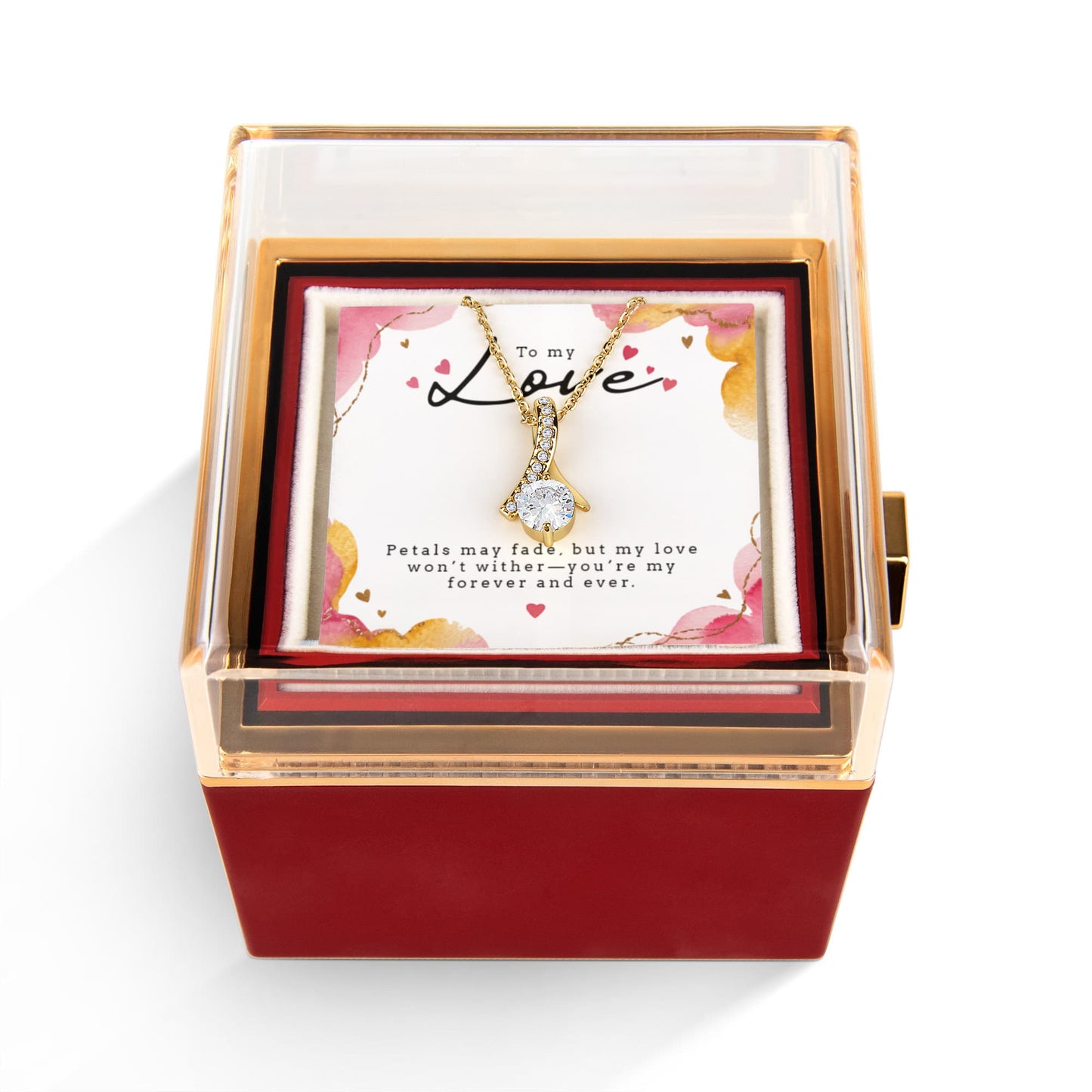 Alluring Beauty Necklace with Rotating Rose Gift Box and Personalized Card for your Love