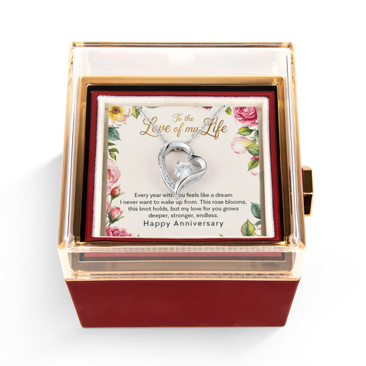 Forever Love Necklace with Rotating Rose Gift Box and Personalized Card for Your Love