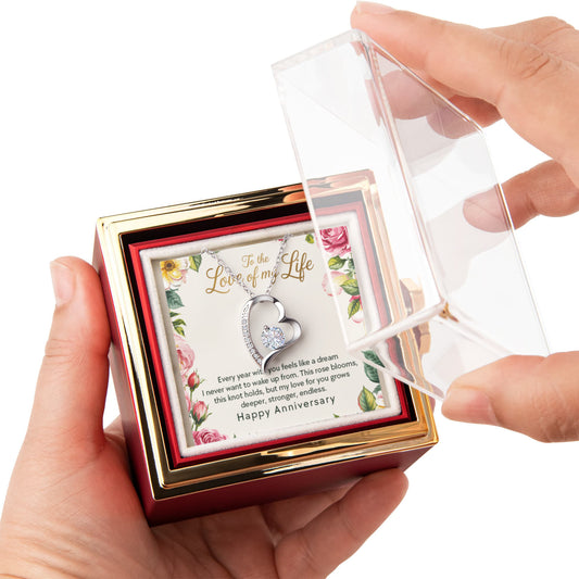 Forever Love Necklace with Rotating Rose Gift Box and Personalized Card for Your Love