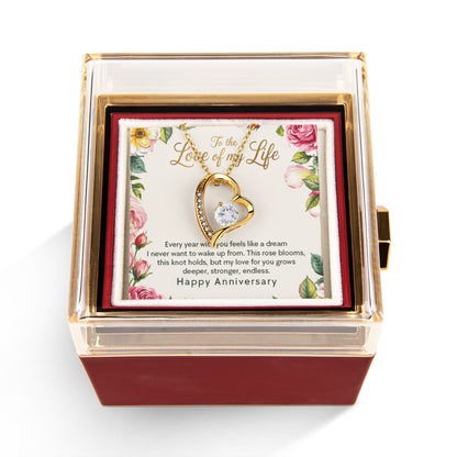 Forever Love Necklace with Rotating Rose Gift Box and Personalized Card for Your Love