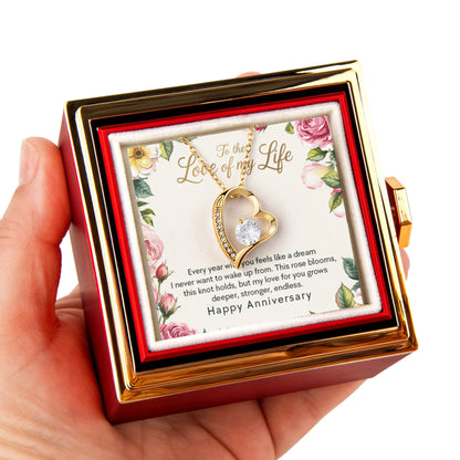 Forever Love Necklace with Rotating Rose Gift Box and Personalized Card for Your Love