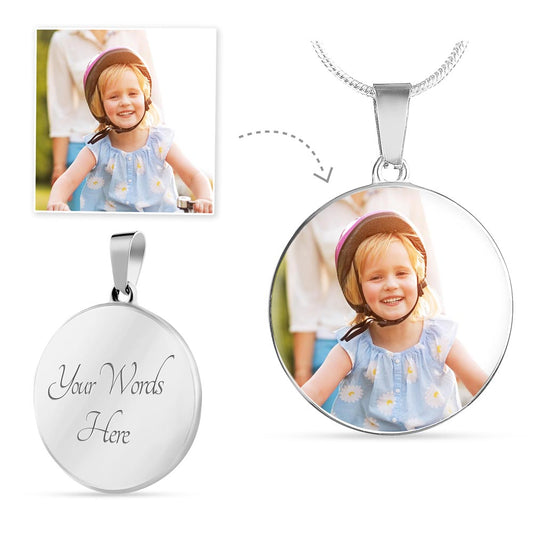 Luxury Circle Necklace with Custom Engraving and Photo