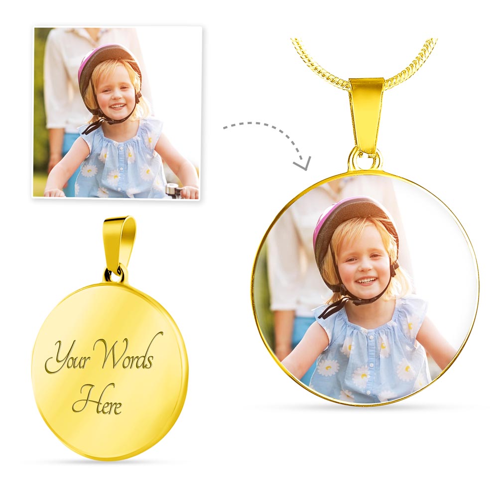 Luxury Circle Necklace with Custom Engraving and Photo