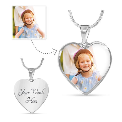Luxury Heart Necklace with Custom Engraving and Photo