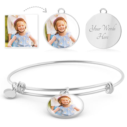Personalized Luxury Bangle with Custom Engraved Circle Pendant
