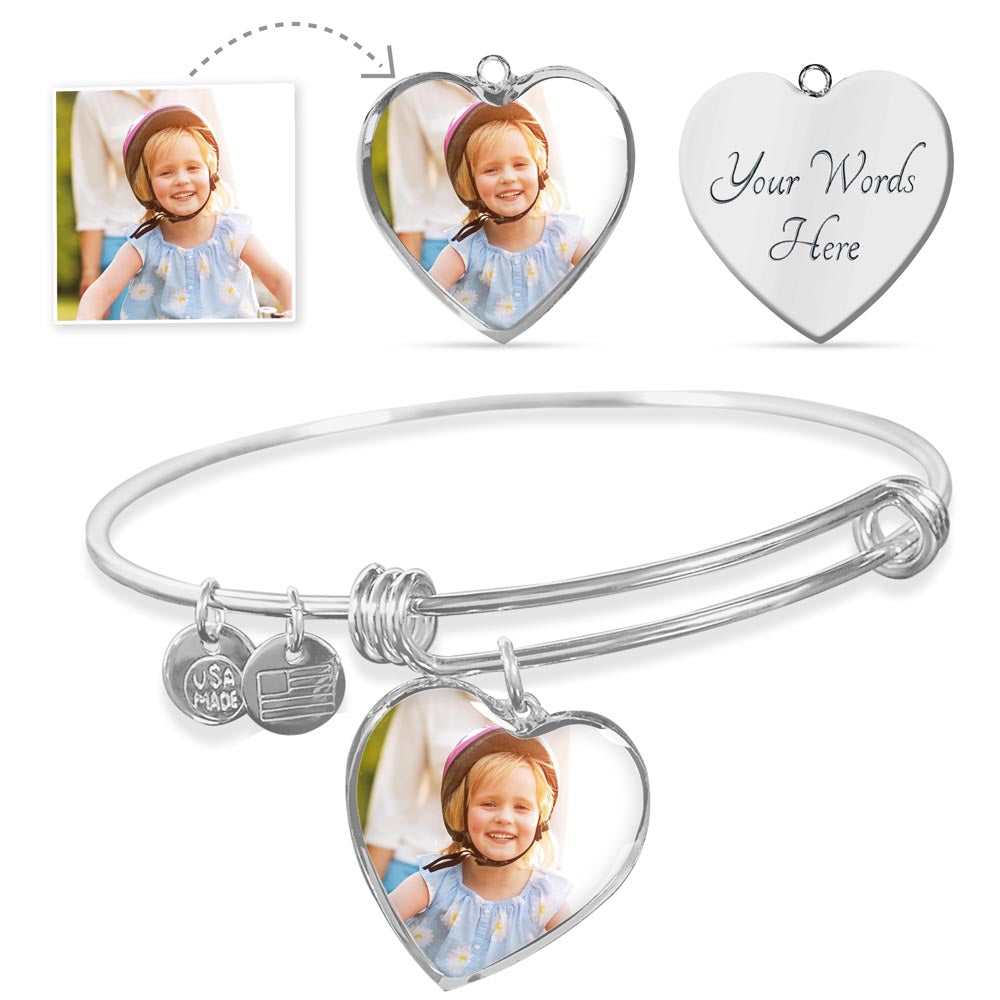 Personalized Luxury Bangle with Custom Engraved Heart Pendant