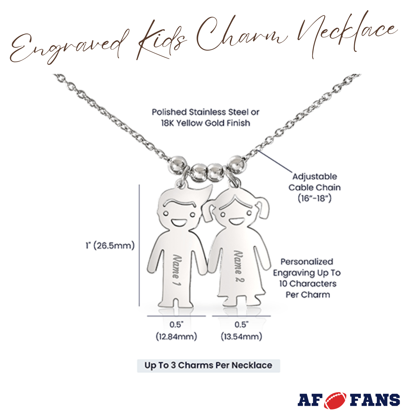 Engraved Kids Charm Necklace - Personalized Children Names