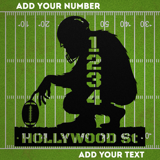 Personalized 'Bigfoot Football' Metal Address Sign - Custom Numbers & Name