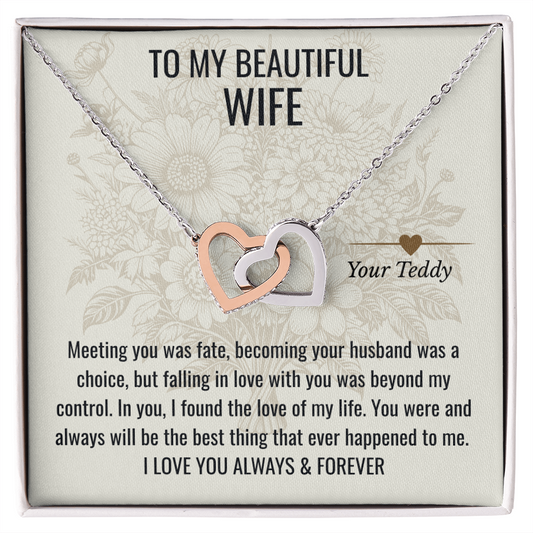 Interlocking Hearts Necklace with  Personalized Card